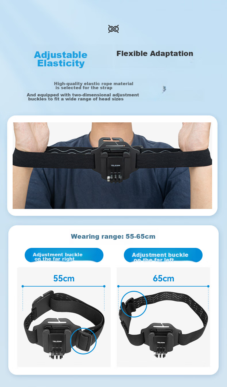 TELESIN Спортивный налобный ремень, совместимый с DJI Action 5 Pro/6/4, зажим для шляпы, подходит для GoPro 13 Accessories, Insta360, бейсбольная кепка с креплением на голову, фиксирующий кронштейн для съемки