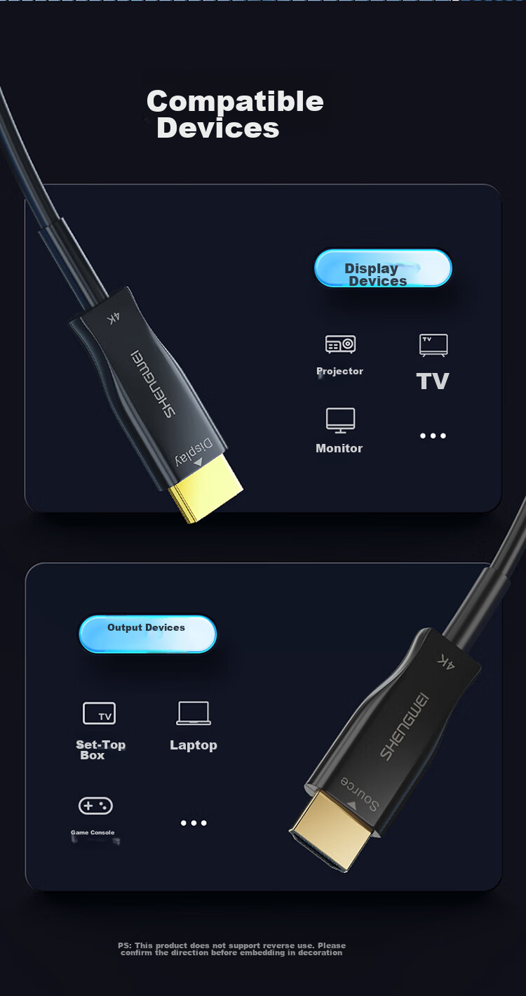 Кабель Shengwei Optical HDMI версии 2.0, аудио/видео кабель высокой четкости класса Hi-Fi, 40 метров, AHH5040G