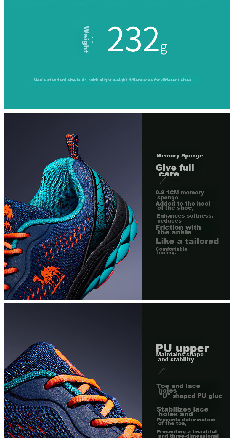 Мужские кроссовки CAMEL Mesh Breathable Lightweight Shock-Absorbing Running Shoes CSS221L0032, синий индиго, размер 42