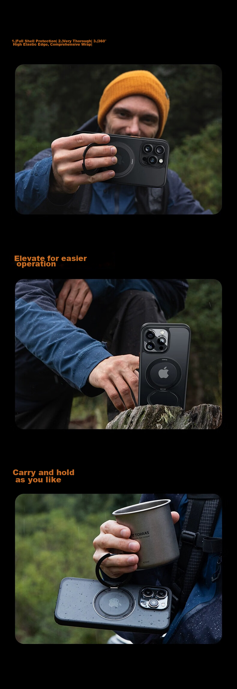 Чехол TORRAS Pivot Case для Apple iPhone 15 Pro Max, противоударный, с подставкой, магнитный, матовый черный