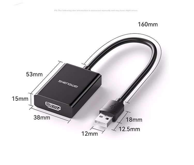 Shengwei USB to HDMI конвертер-адаптер, 1080p HD, двухэкранное расширение для ноутбука/хоста, внешняя видеокарта для подключения к телевизору, проектору, монитору, AUH0015G
