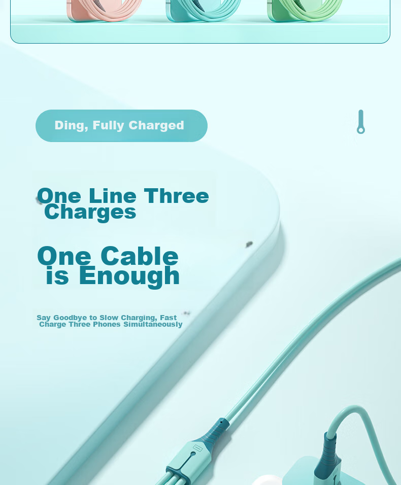 Кабель Nengshi 3-в-1 Type-C/Lightning/Micro-USB, 66W, 0.6м, синий