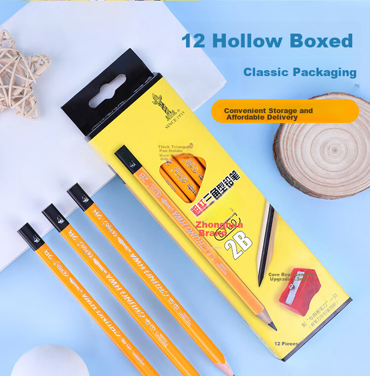 Карандаши Zhonghua Thick Triangular Writing Pencil, 2B, 12 штук в коробке, 6700 2B