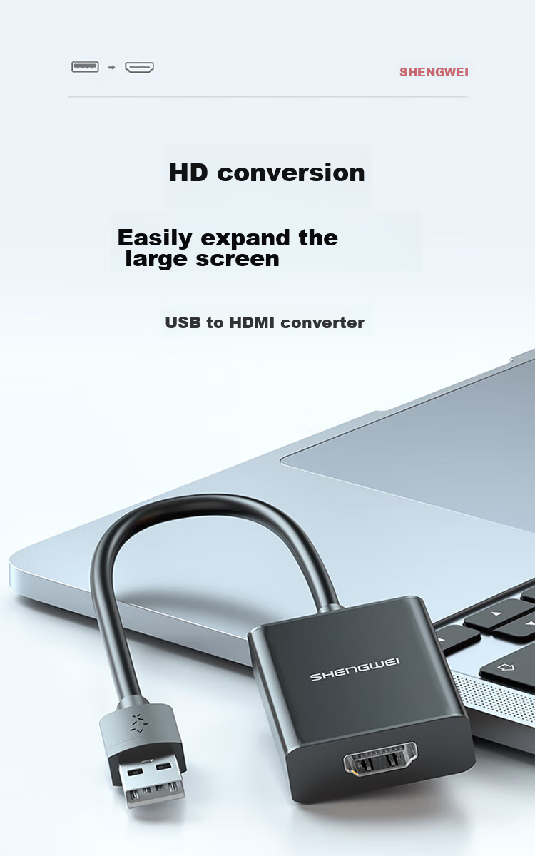 Shengwei USB to HDMI конвертер-адаптер, 1080p HD, двухэкранное расширение для ноутбука/хоста, внешняя видеокарта для подключения к телевизору, проектору, монитору, AUH0015G