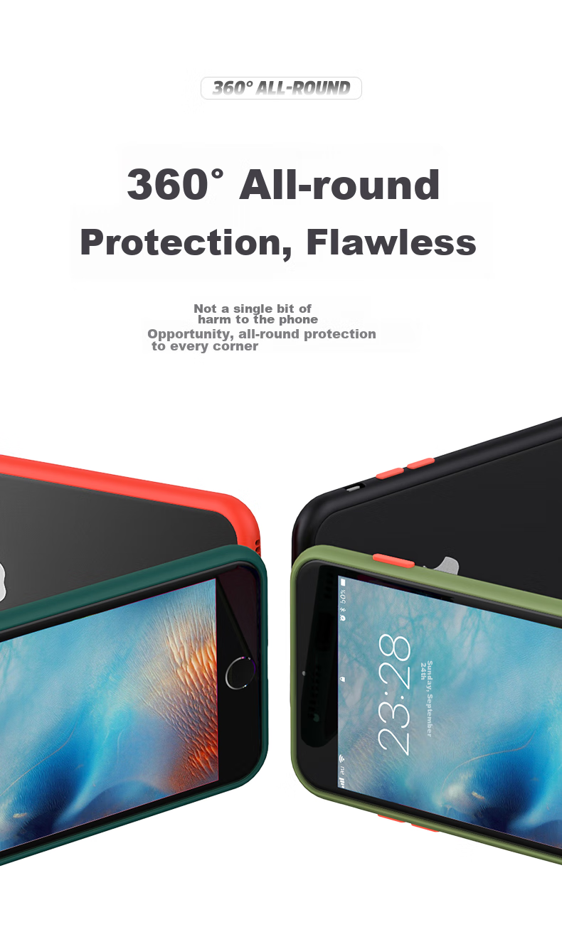 Чехол для Apple iPhone 7 Plus/8 Plus, Baozou, с полной защитой линз, противоударный, с защитой от отпечатков пальцев, силиконовый мягкий край, контрастный прозрачный матовый дизайн, для мужчин и женщин, черный