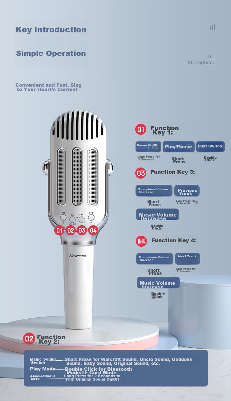 Беспроводной микрофон Newmine H49 с встроенной звуковой картой, Bluetooth караоке система, портативный микрофон для пения K-POP, детская игрушка, розовый