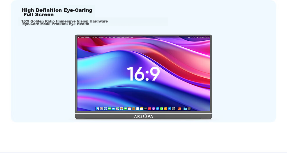 Портативный монитор ARZOPA A1 GAMUT 15.6" Full HD (1920x1080), IPS, 60Hz, 16:9, HDR10, черный