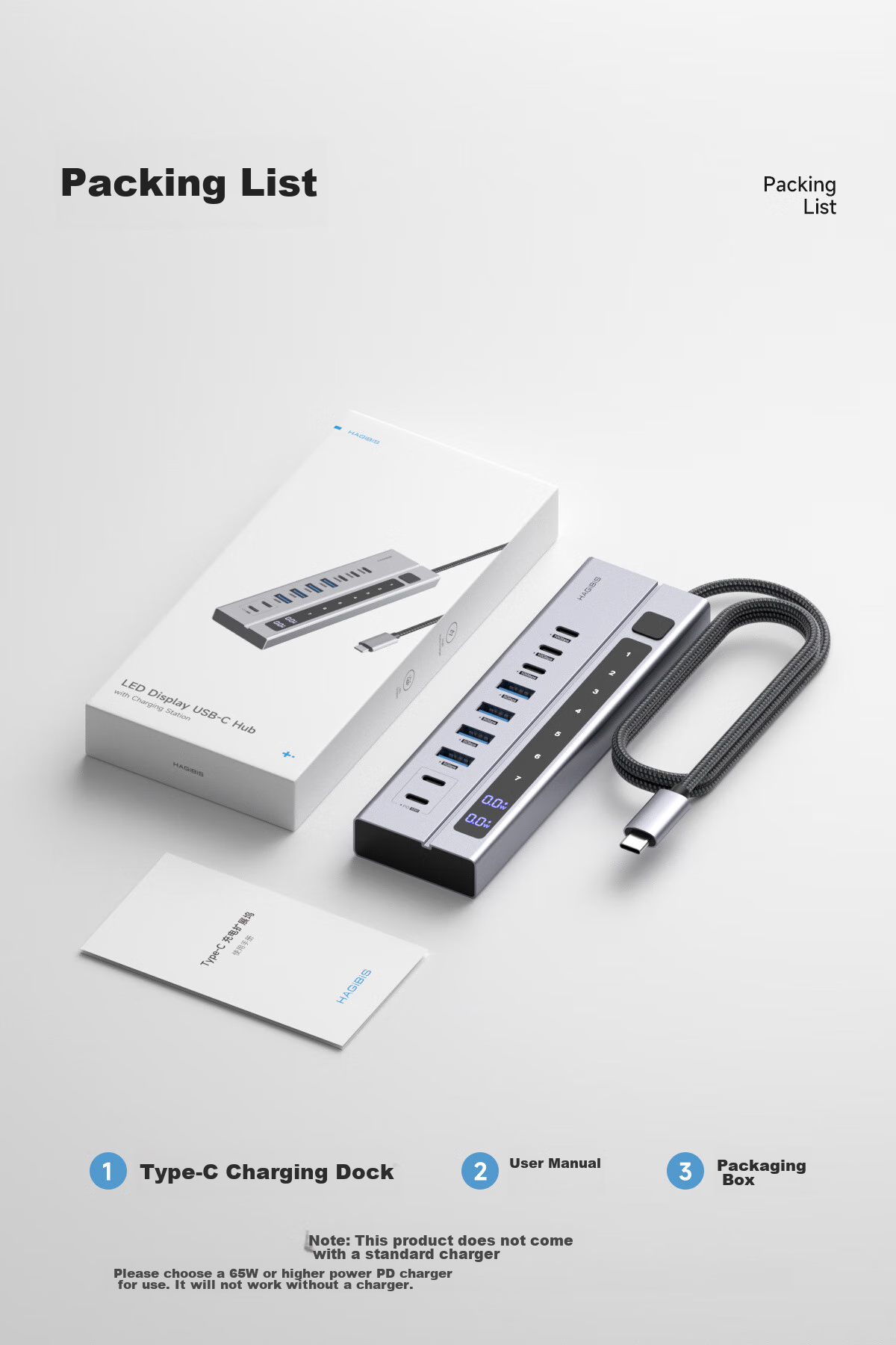 Хаб Hagibis Type-C, док-станция 9-в-1 с PD зарядкой, USB 3.1/3.0/2.0, HDMI, Ethernet, SD/TF кардридер, аудиовыход, для MacBook и других ноутбуков
