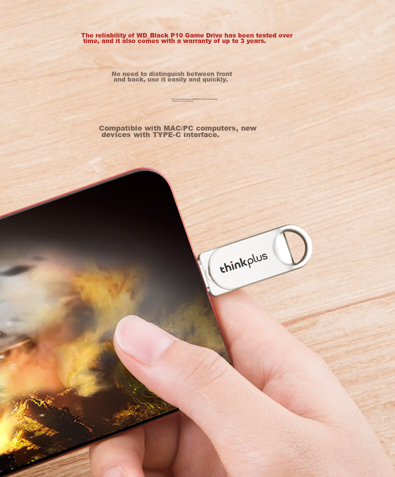 USB-накопитель ThinkPlus Lenovo 128GB Dual-Interface Metal USB Flash Drive, совместимый с телефонами и компьютерами с USB Type-C, внешний универсальный флэш-накопитель с большой емкостью, TYCU301