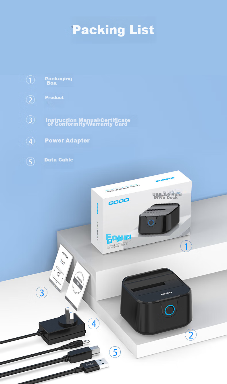 Внешний корпус для SSD/HDD GODO, USB 3.0, SATA, 2.5/3.5 дюйма, черный