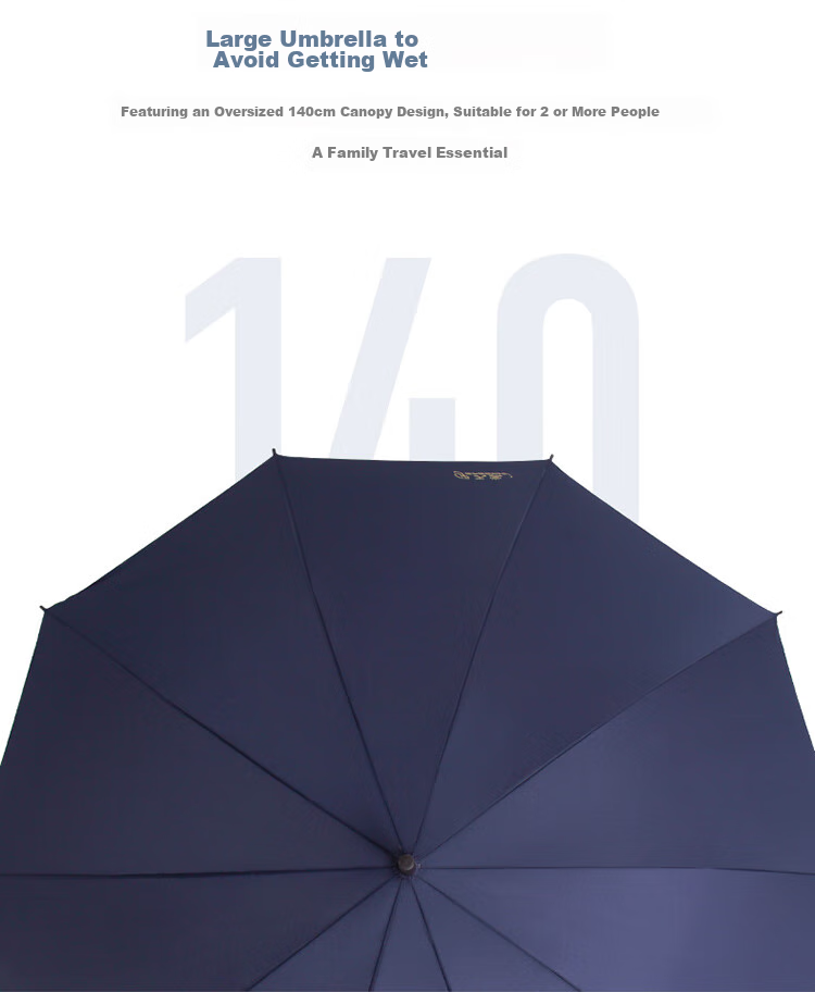 JD Large Umbrella with Long Handle, Semi-Automatic Extra-Large 10-Rib Reinforced Business Umbrella, Dark Gray