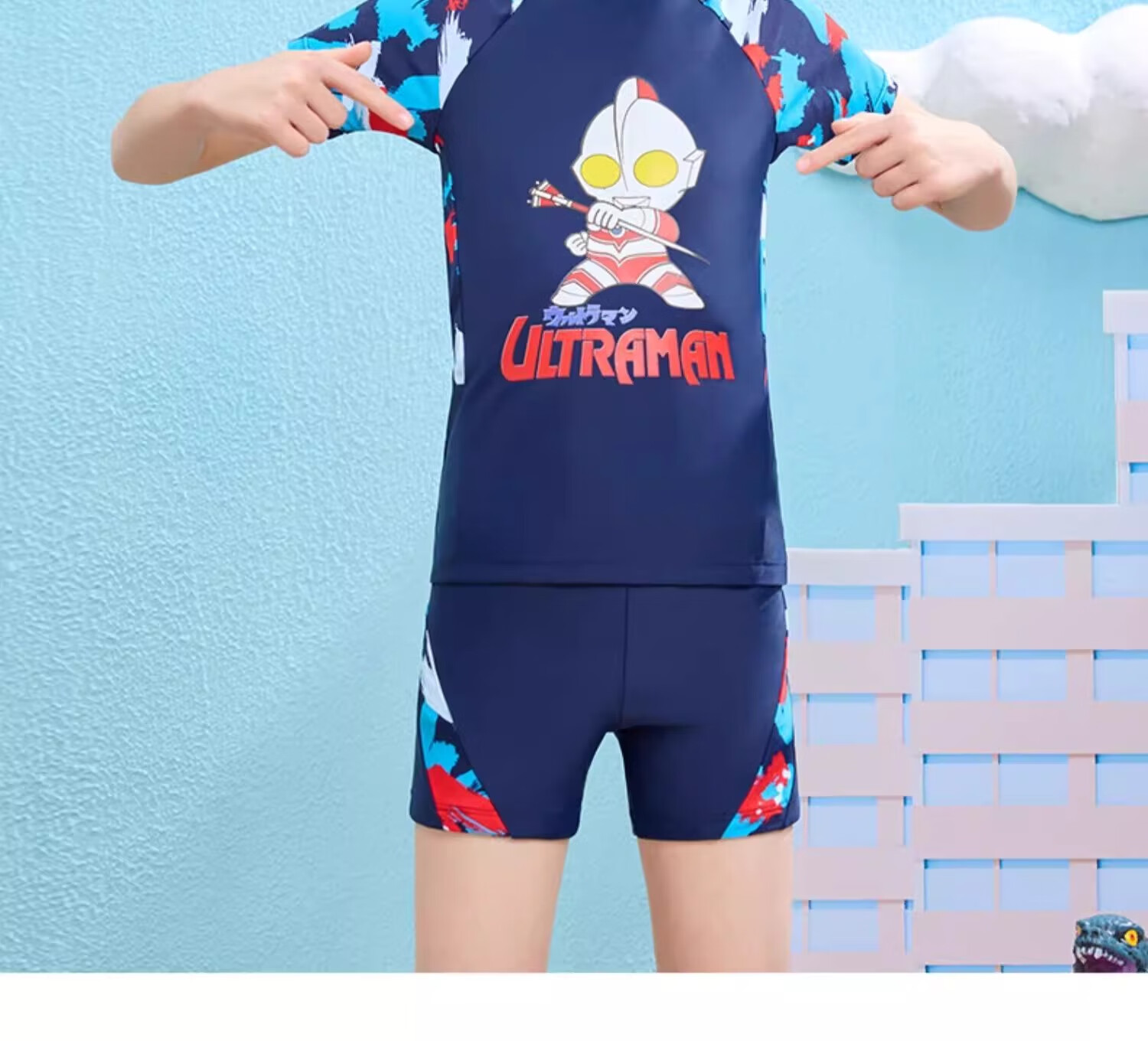 Детский купальный костюм F.DYRAA Classic Ultraman, комплект из двух предметов для мальчиков, сине-белый, размер L