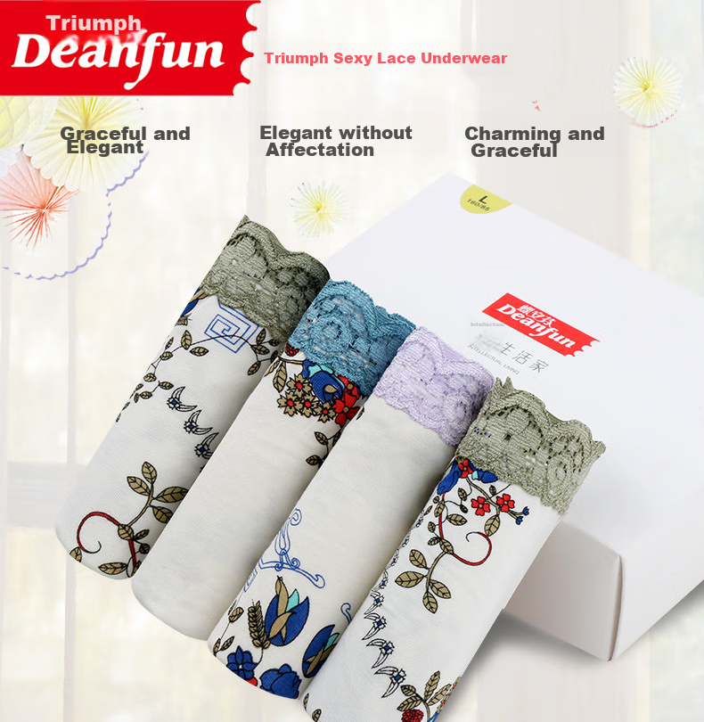 Женские трусы Deanfun, модель "Boyshorts" с кружевной отделкой, бесшовные, из модала, средняя посадка, размер L (46-48), 4 шт. в подарочной упаковке