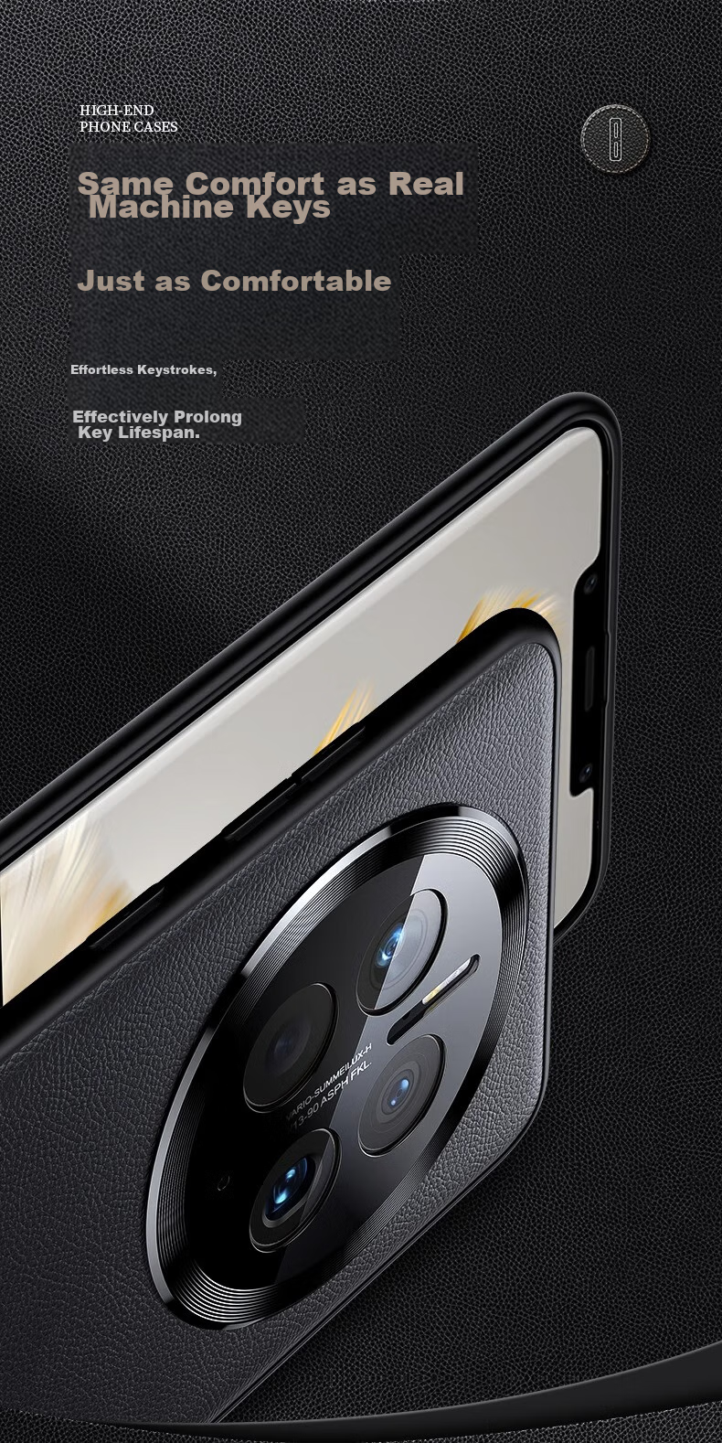 Чехол для Huawei Mate 50 DIVI, из натуральной кожи, ультратонкий, черный, с полной защитой объектива