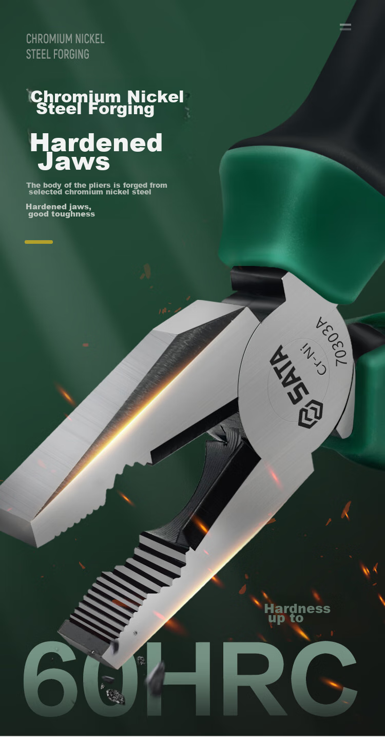 Плоскогубцы SATA 7 дюймов, стальные, для электрика, модель 70302A