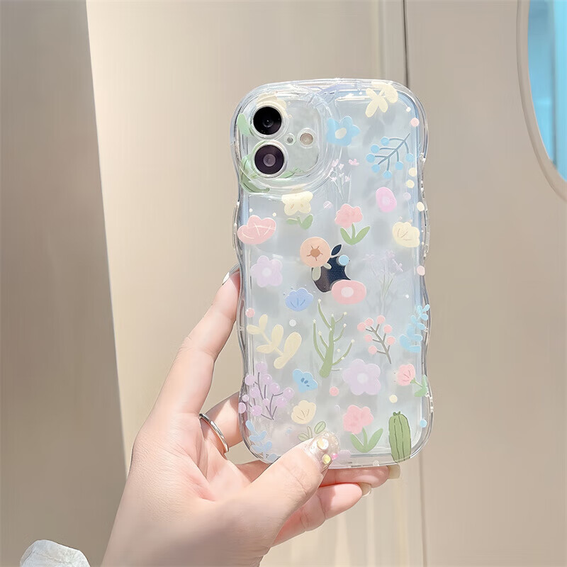 Чехол для iPhone 17 Jiangming, противоударный с защитой камеры и браслетом, прозрачный цветочный узор