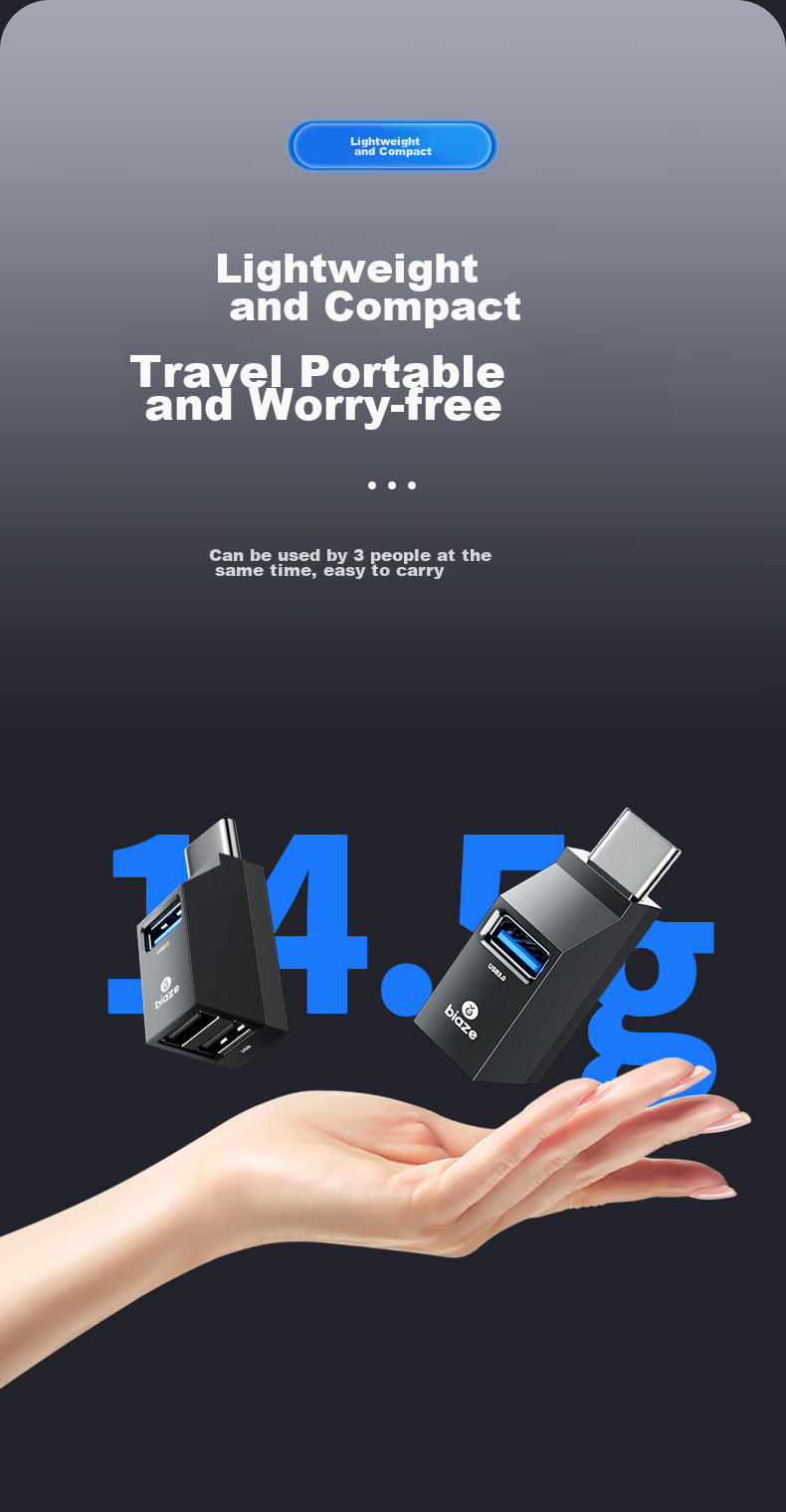 USB-хаб BIAZE Type-C, 3 порта USB 3.0, переходник-разветвитель для MacBook