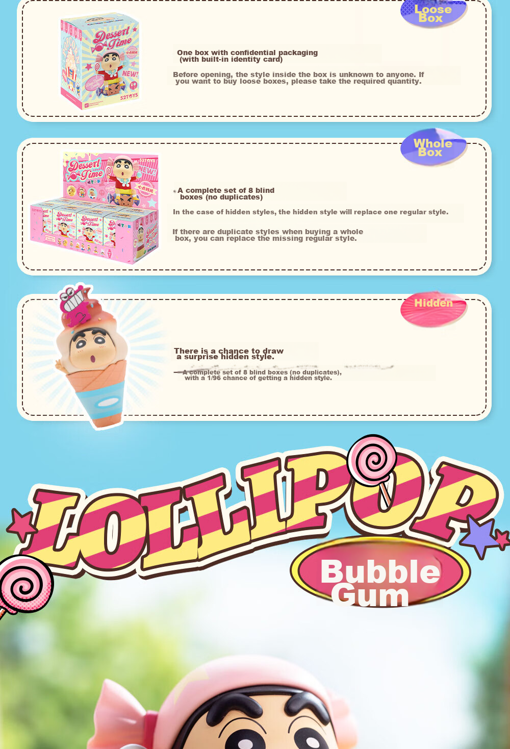 Набор фигурок 52TOYS "Crayon Shin-Chan Heart Dot Time", слепая коробка, 8 шт.