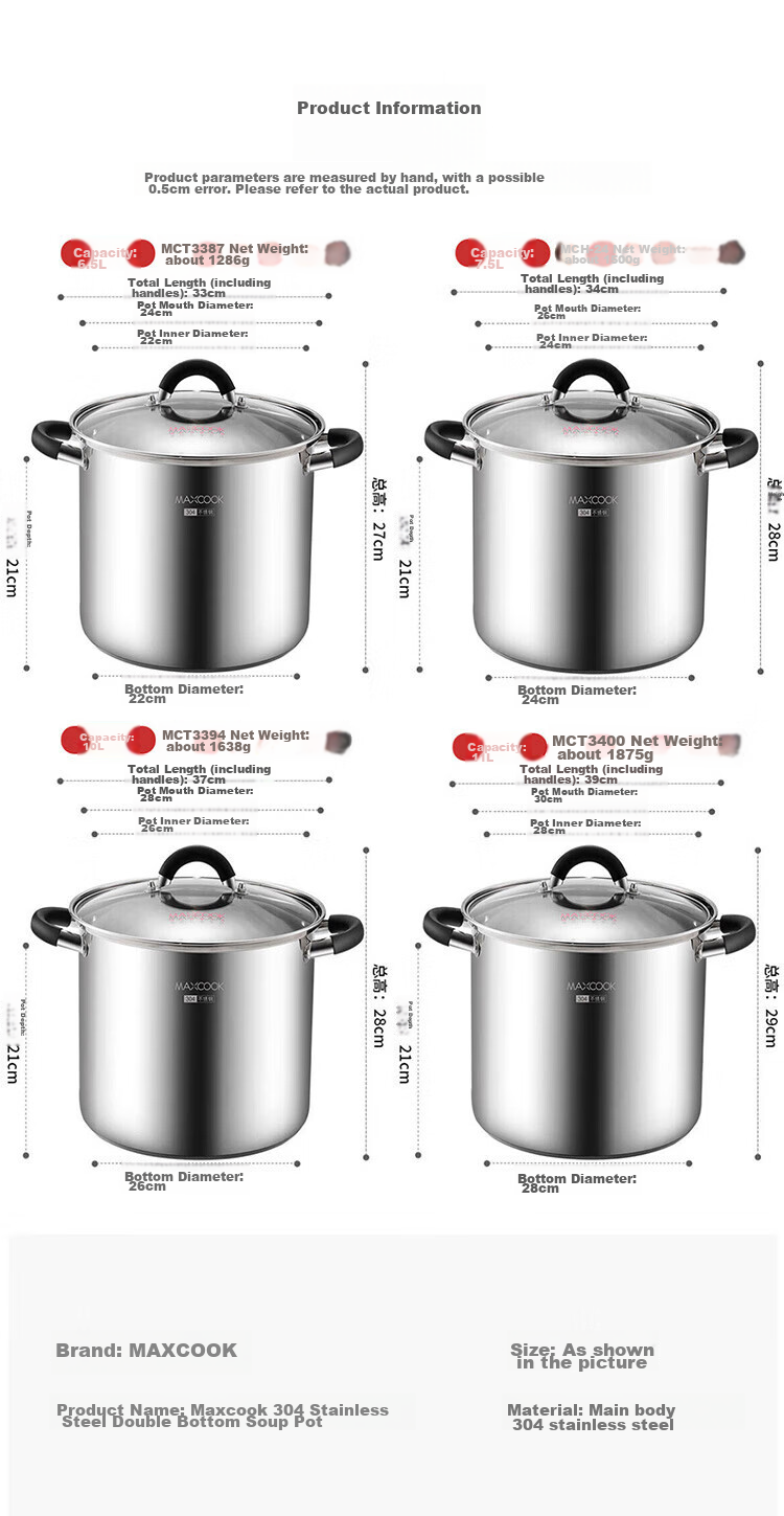 Кастрюля MAXCOOK MCT3400, 304 нержавеющая сталь, двойное дно, 28 см, для всех видов плит