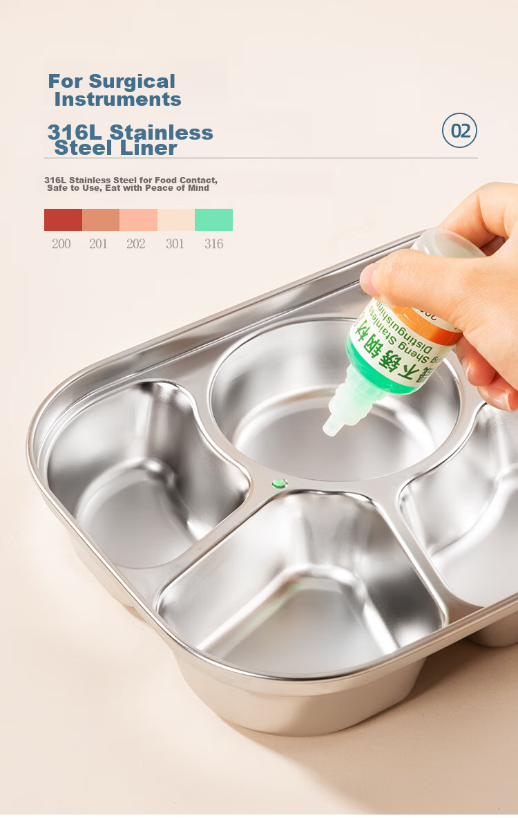Ланч-бокс MAXCOOK 316L из нержавеющей стали, 5 отделений, с вилкой и ложкой, 1.6 л, синий