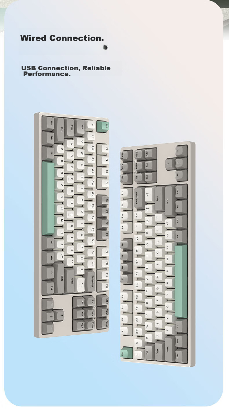 Механическая клавиатура Ikbc C200, 87 клавиш, проводная, игровая, офисная, серая, с переключателями Cherry MX Brown
