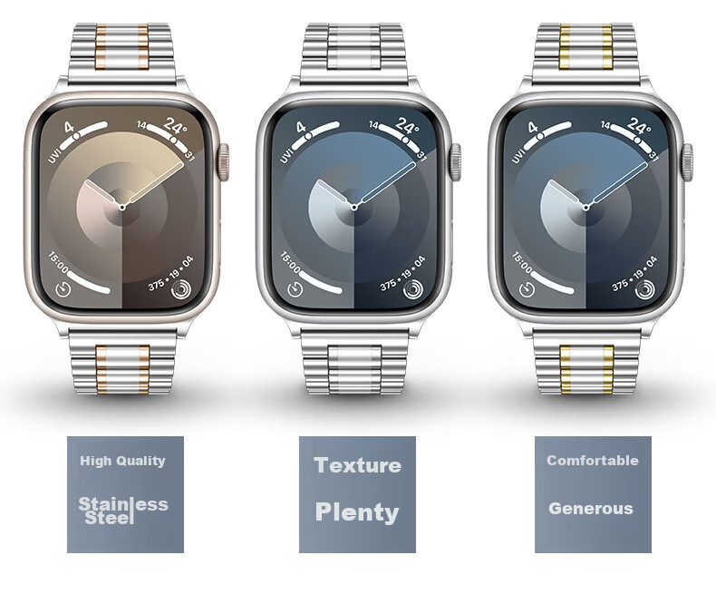 Ремешок Binghong из нержавеющей стали для Apple Watch Series 11, 10, Ultra 3, SE 3/2/S9/S8/2, серебристый с золотыми акцентами, 44/45/46/49 мм