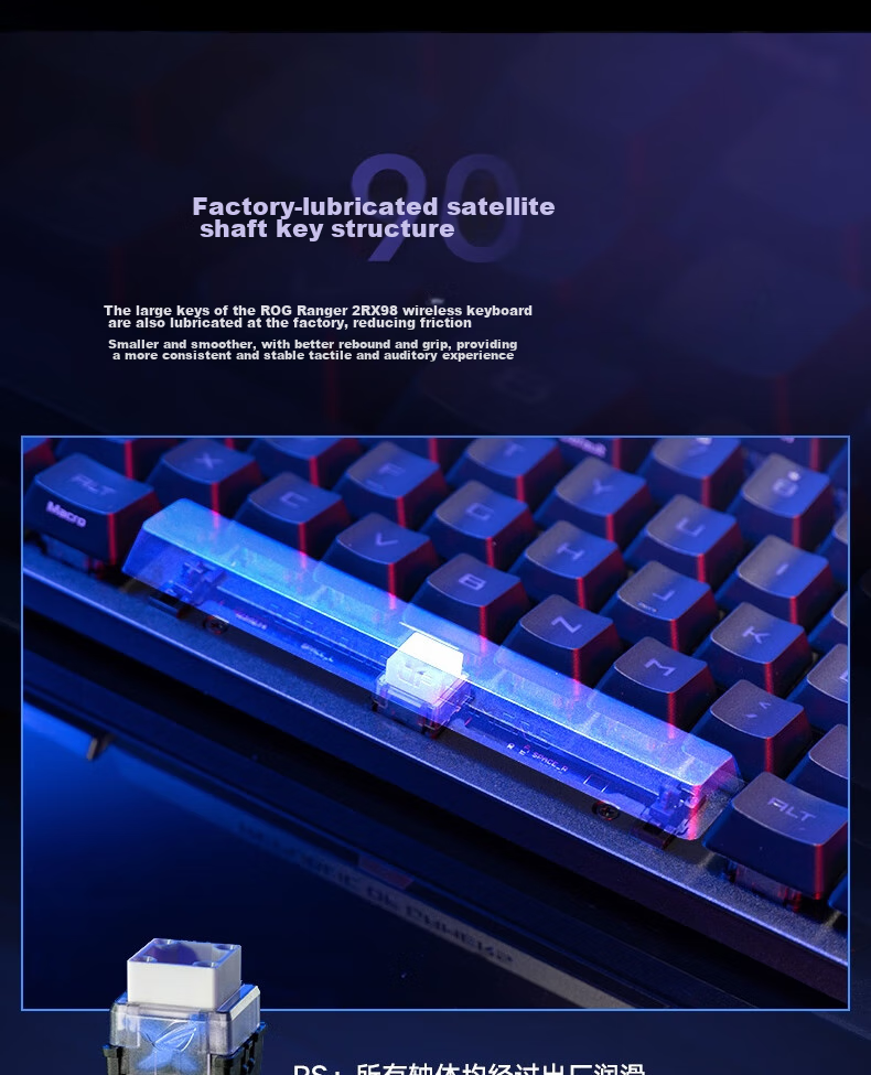 Беспроводная механическая клавиатура ROG Ranger 2 RX 98, 96 клавиш, RX Red, Moonlight White PBT, RGB подсветка, трехрежимное подключение