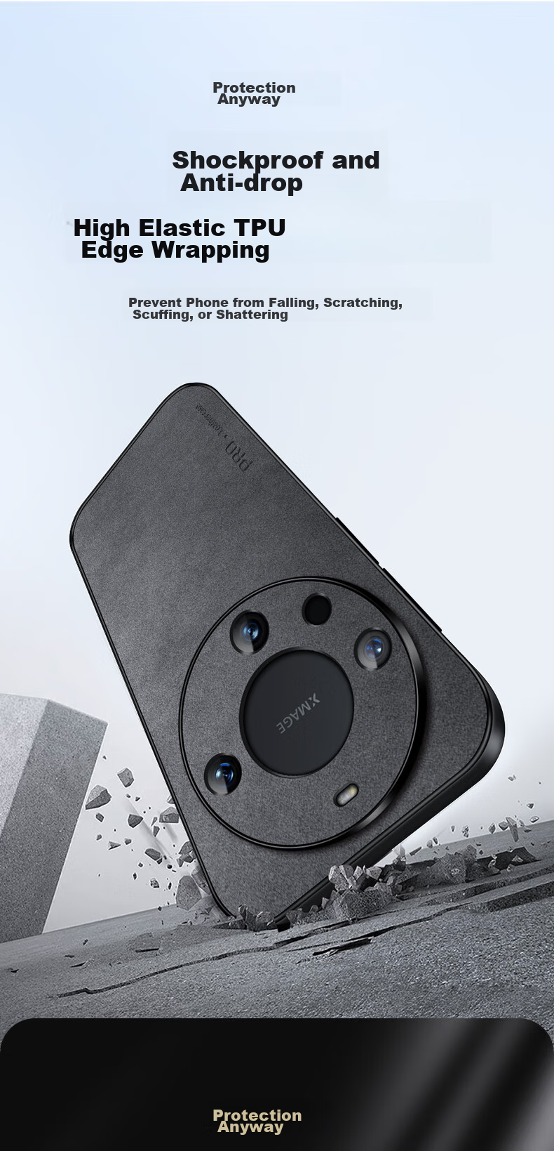 Чехол для Huawei Mate60 Pro/Pro+ Shangsu, противоударный, с полной защитой камеры, из роскошной кожи ягненка, черный