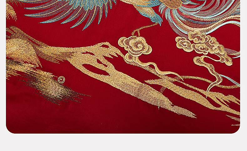 Свадебное постельное белье Shuixingjiafang, 100% хлопок, красное, с вышивкой "Дракон и Феникс", размер 1.8м