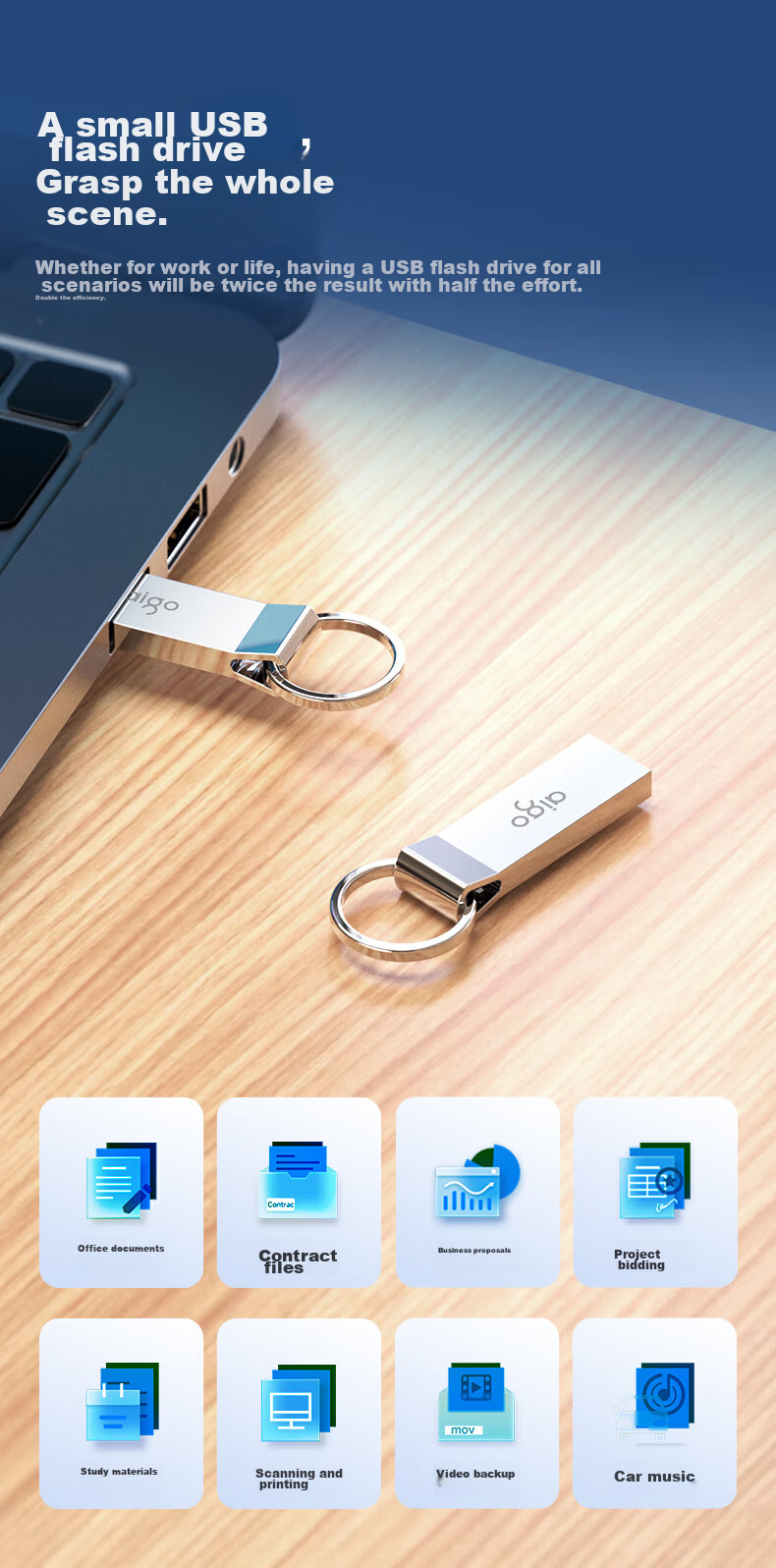 USB-накопитель Aigo U210, 64 ГБ, USB 2.0, металлический корпус, водонепроницаемый, серебристый
