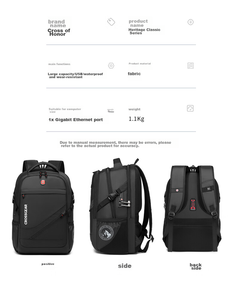Рюкзак CROSSGEAR для мужчин и женщин, 17.3 дюймов, большой вместимости, водоотталкивающий, с USB-портом