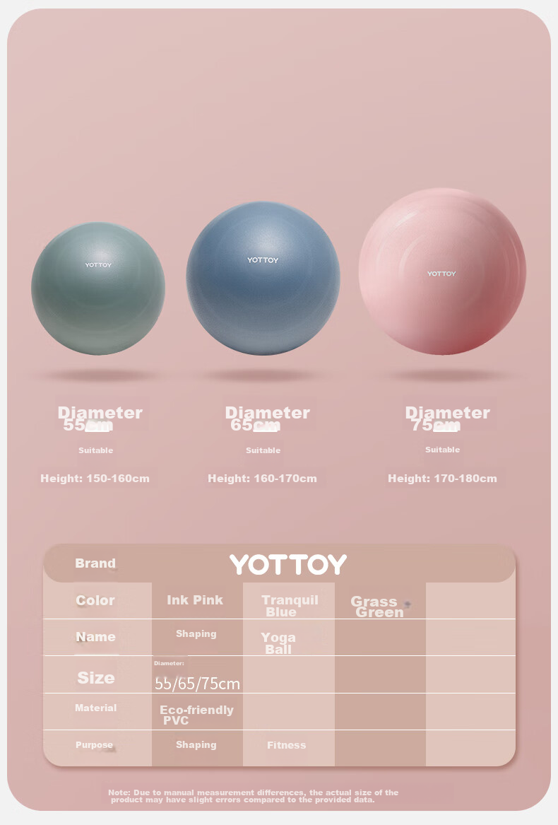 Мяч для йоги Yottoy утолщенный, противовзрывной, нескользящий, для фитнеса, беременности, родов, начинающих, эластичный тренировочный мяч, 65 см, чернильный порошок