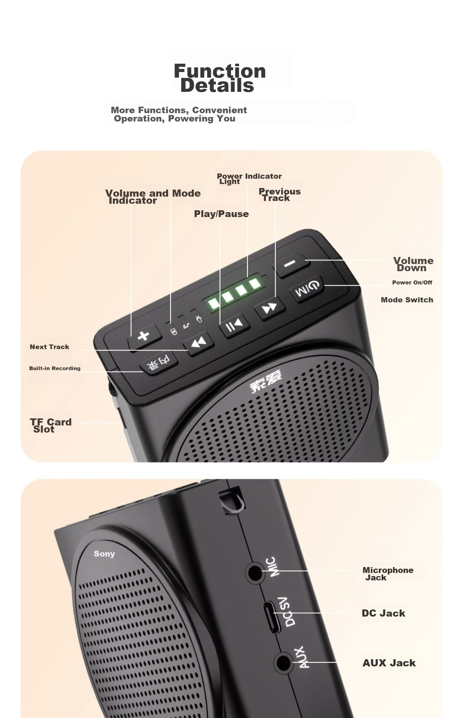 Портативная акустика Soaiy S638, 18 Вт, Bluetooth 5.3, запись звука, черный