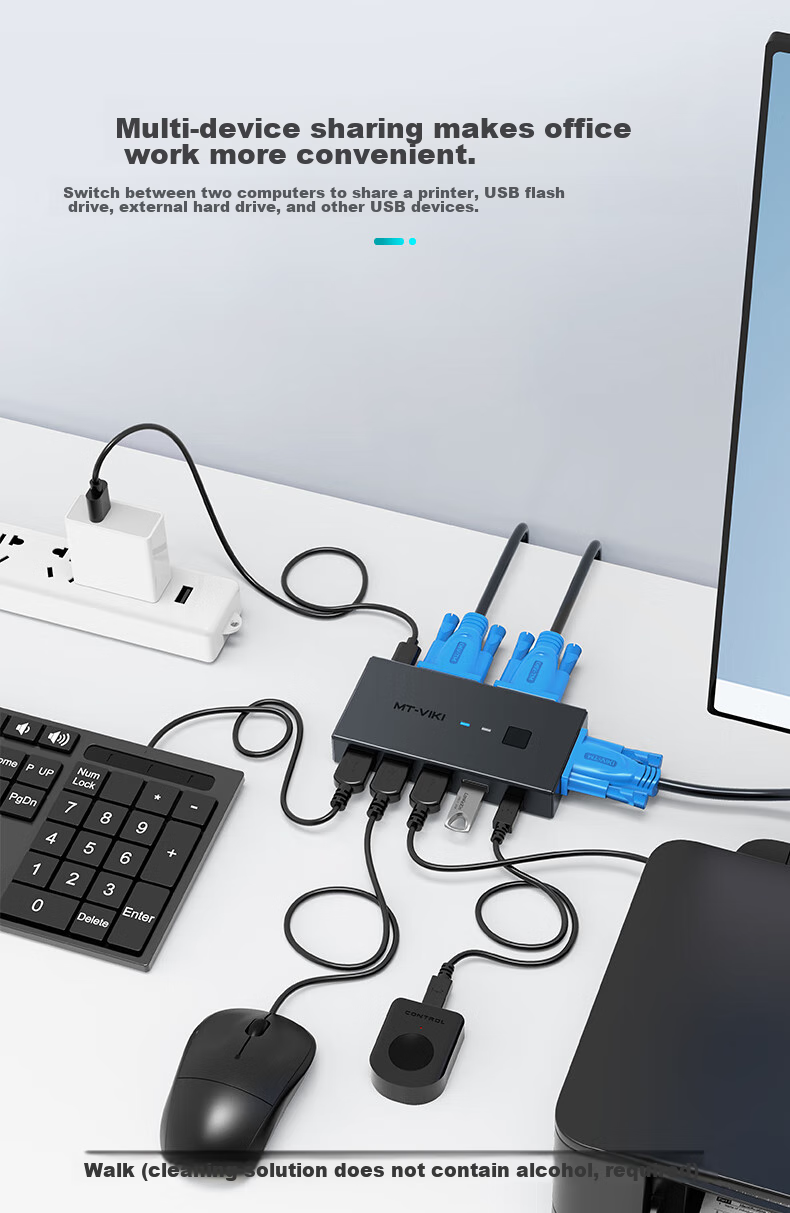 KVM-переключатель MT-viki MT-KV2, 2 порта VGA, USB, для совместного использования монитора, клавиатуры и мыши