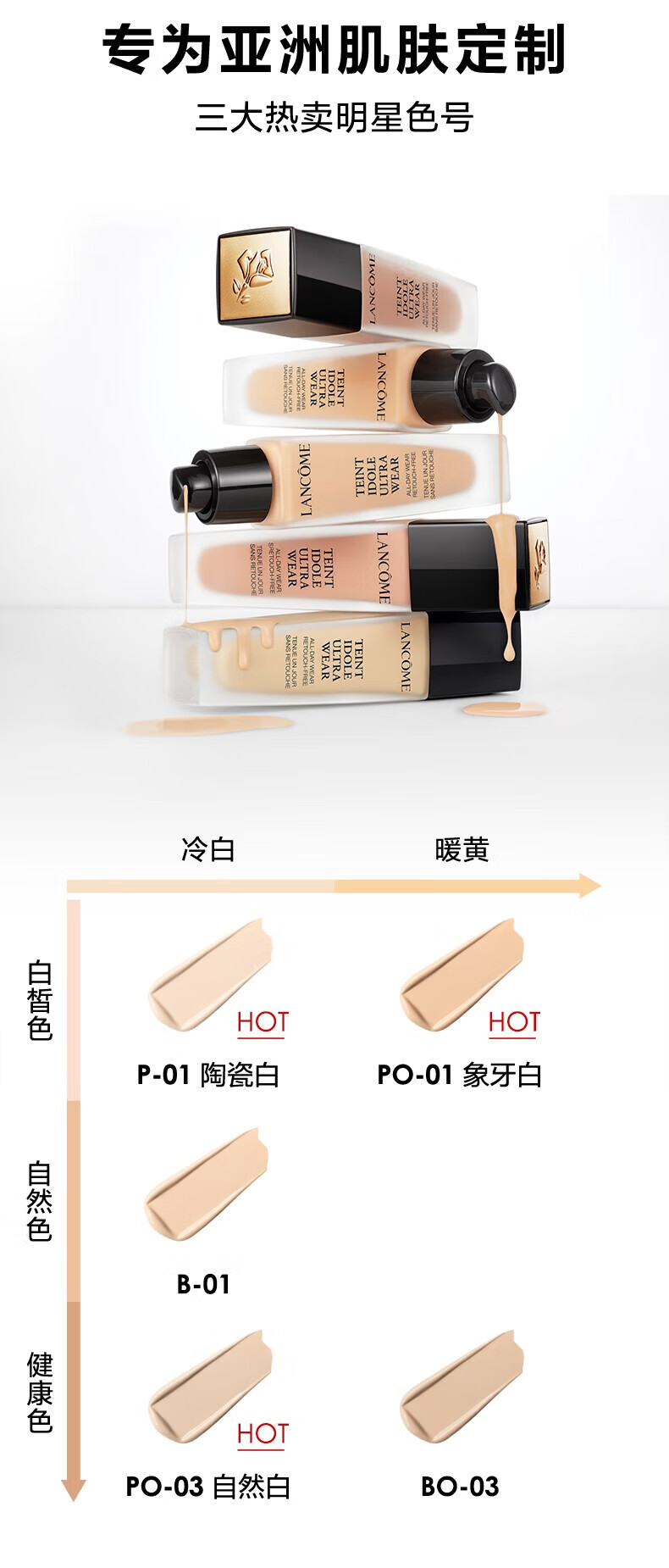 兰蔻（LANCOME）持妆粉底液PO-01象牙白 持久遮瑕控油服帖化妆品生日礼物送女友