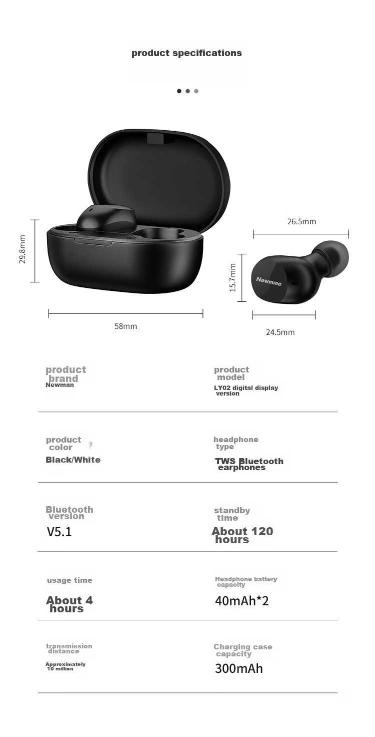 Беспроводные наушники Newmine LY02 TWS, вкладыши Bluetooth 5.1, с дисплеем уровня заряда, белый