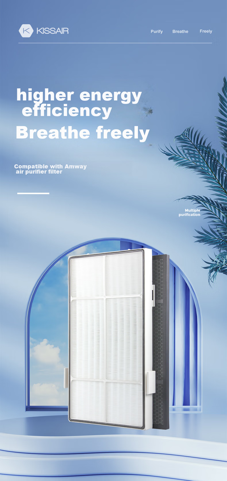 Фильтр для очистителя воздуха KISSAIR, HEPA, угольный, PM2.5, совместимый с Amway Yinxin