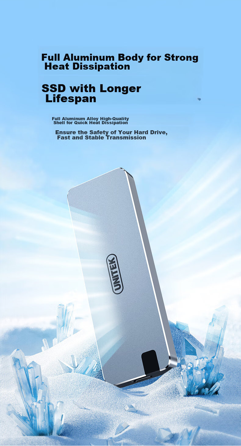 Внешний корпус UNITEK S238B для M.2 NVMe SSD, USB 3.2 Gen 2 Type-C, 10 Гбит/с, алюминиевый сплав, 102x33.8x9 мм, серый