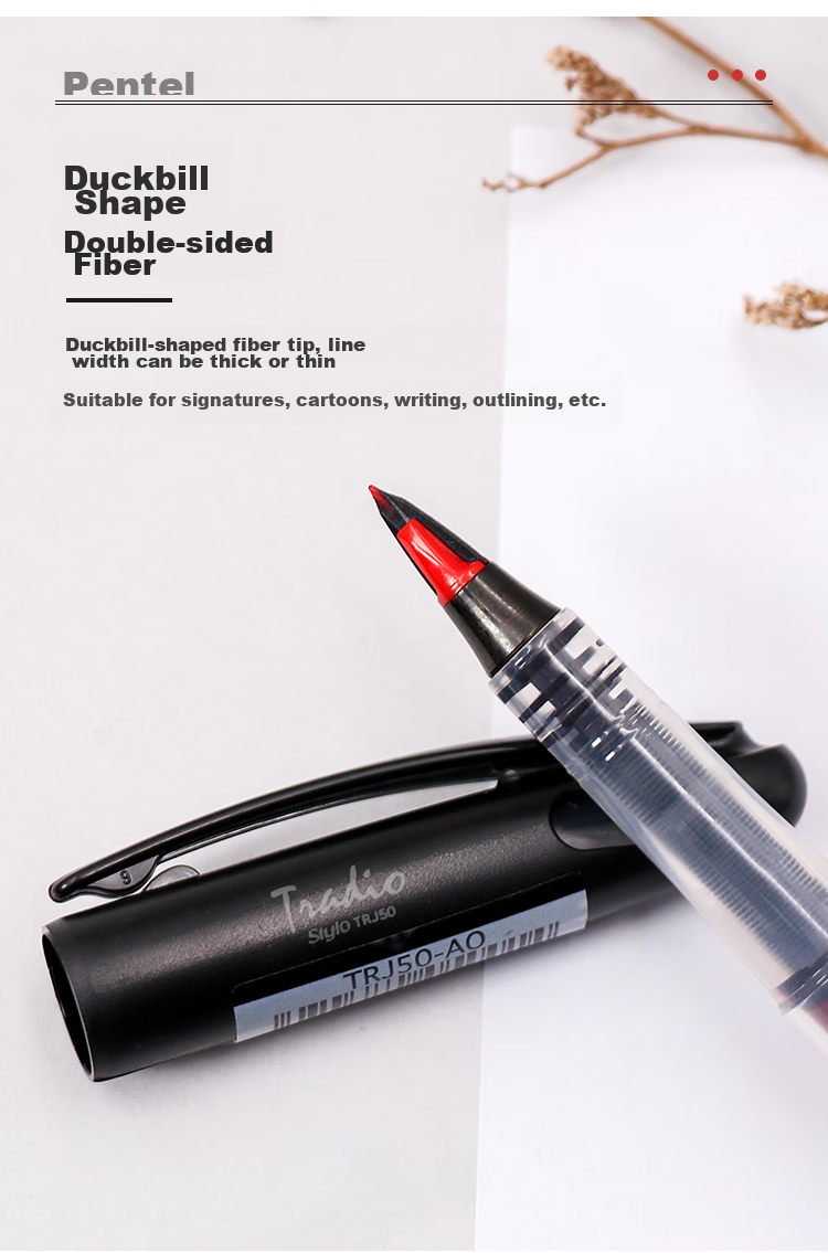 Ручка Pentel TRJ50-AO, большая, черная, 0.7-2.0 мм, для подписей, рисования, скетчинга, одноразовая упаковка