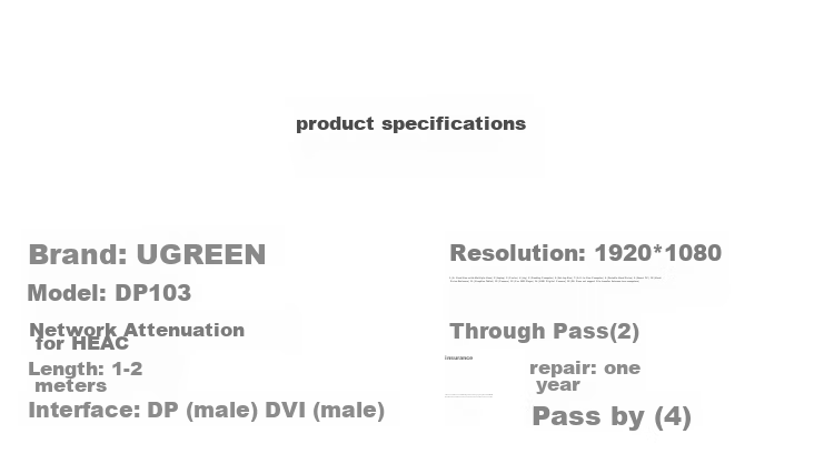 Переходник UGREEN DP to DVI, DisplayPort на DVI, 2 метра, 10221