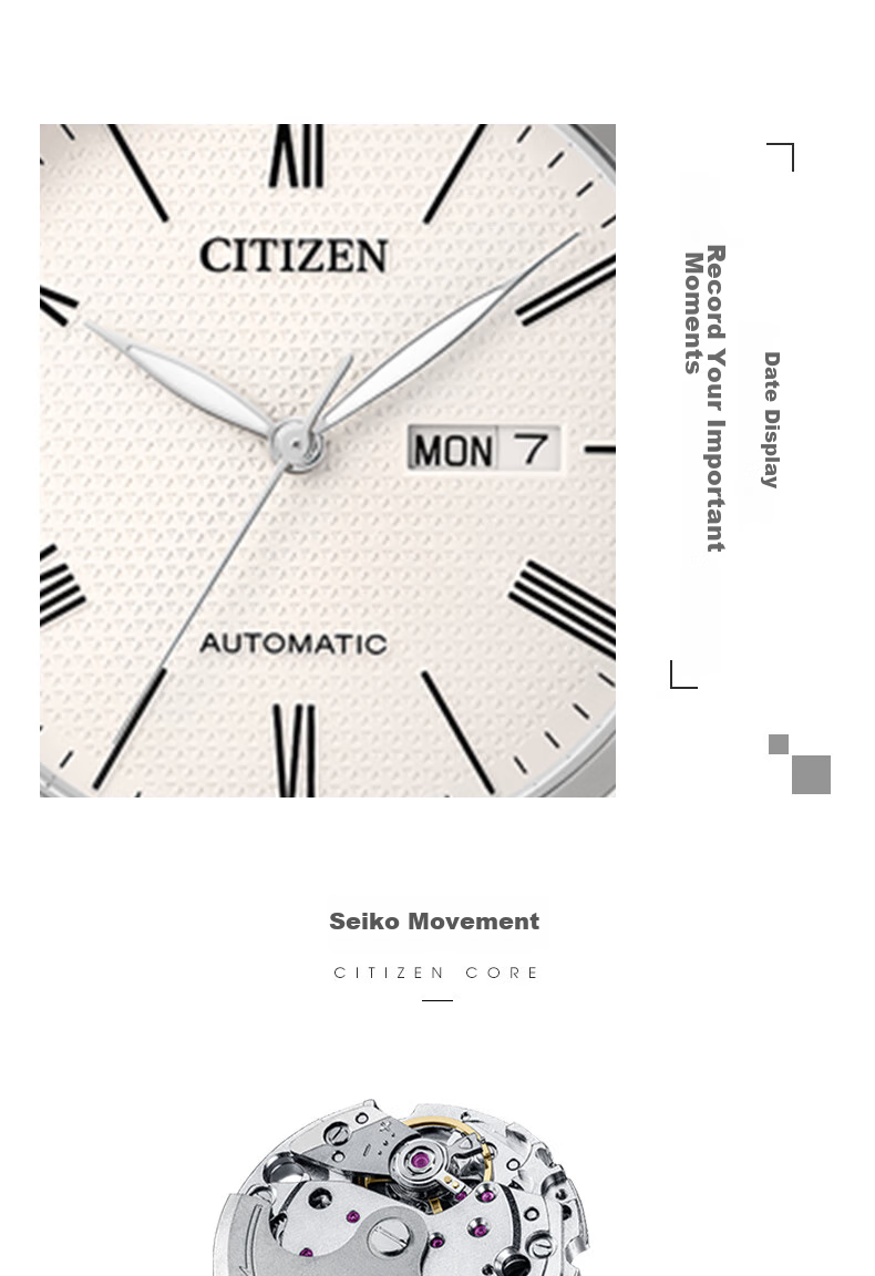 Мужские механические часы Citizen NH8350-08A с кожаным ремешком, автоматический механизм, дата, водозащита 50м