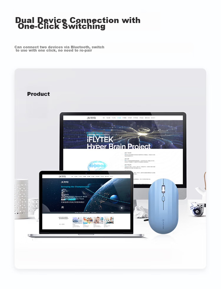 Беспроводная Bluetooth-мышь iFLYTEK M110, офисная, тонкая и портативная, тихие кнопки, умный голосовой ввод, перевод, цвет "Яркая луна" (белый)