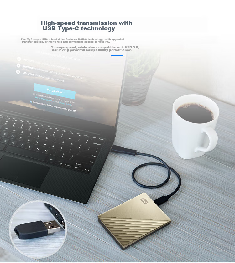 Внешний жесткий диск Western Digital My Passport Ultra, 4 ТБ, Type-C, 2.5 дюйма, золотой, механический, внешний, шифрованный, совместимый с Mac, большой емкости для домашнего хранения