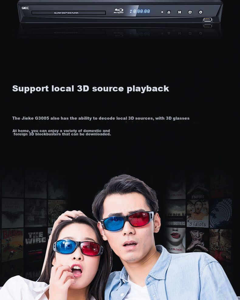 Blu-ray плеер GIEC BDP-G3005, 3D Blu-Ray, 5.1 канальный, домашний проигрыватель дисков высокой четкости, CD-плеер, EVD-плеер, USB-накопитель