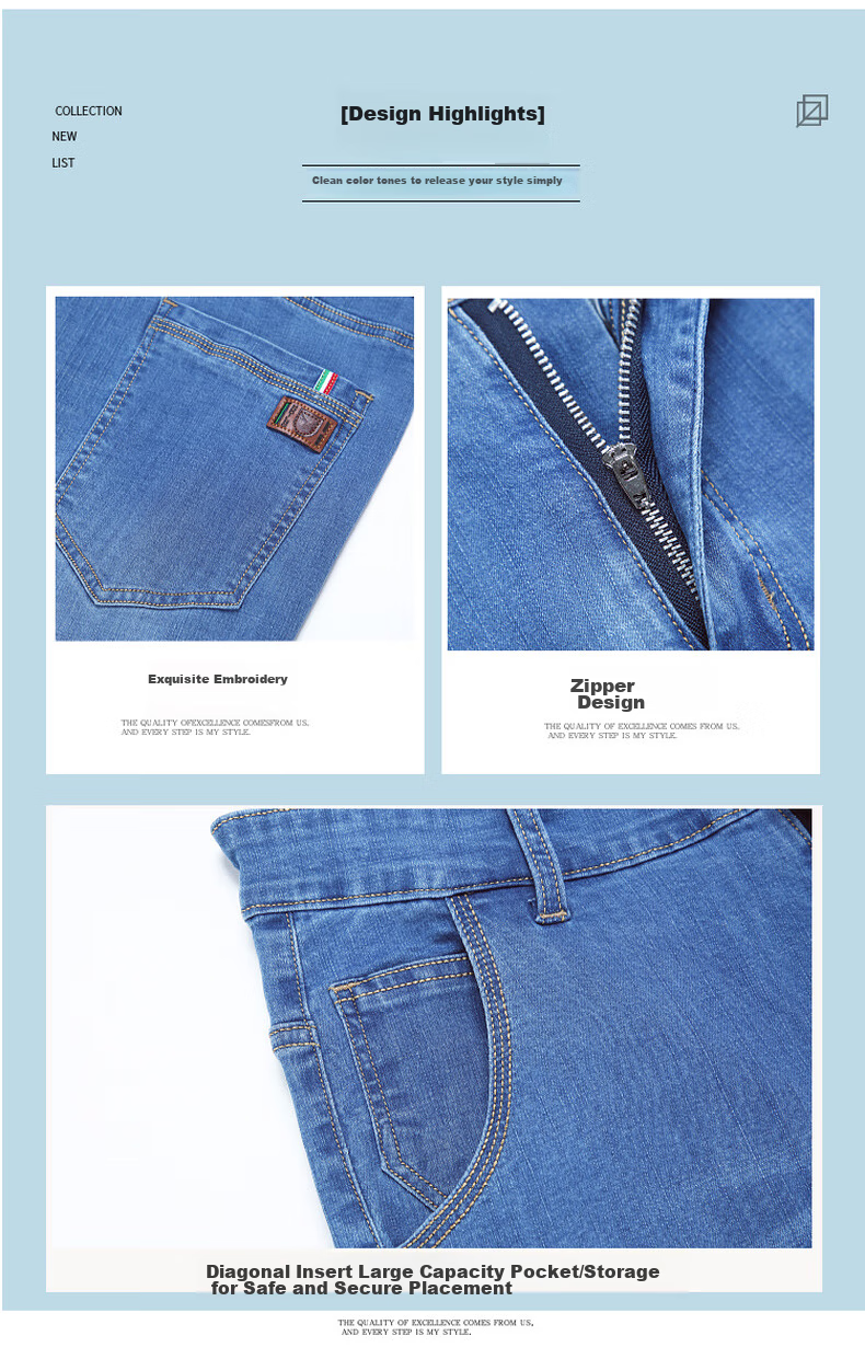 Джинсы мужские Jeanswest, классический стиль, осенне-зимняя коллекция 2025, модные повседневные, легкие и удобные, прямые, синие, размер 33