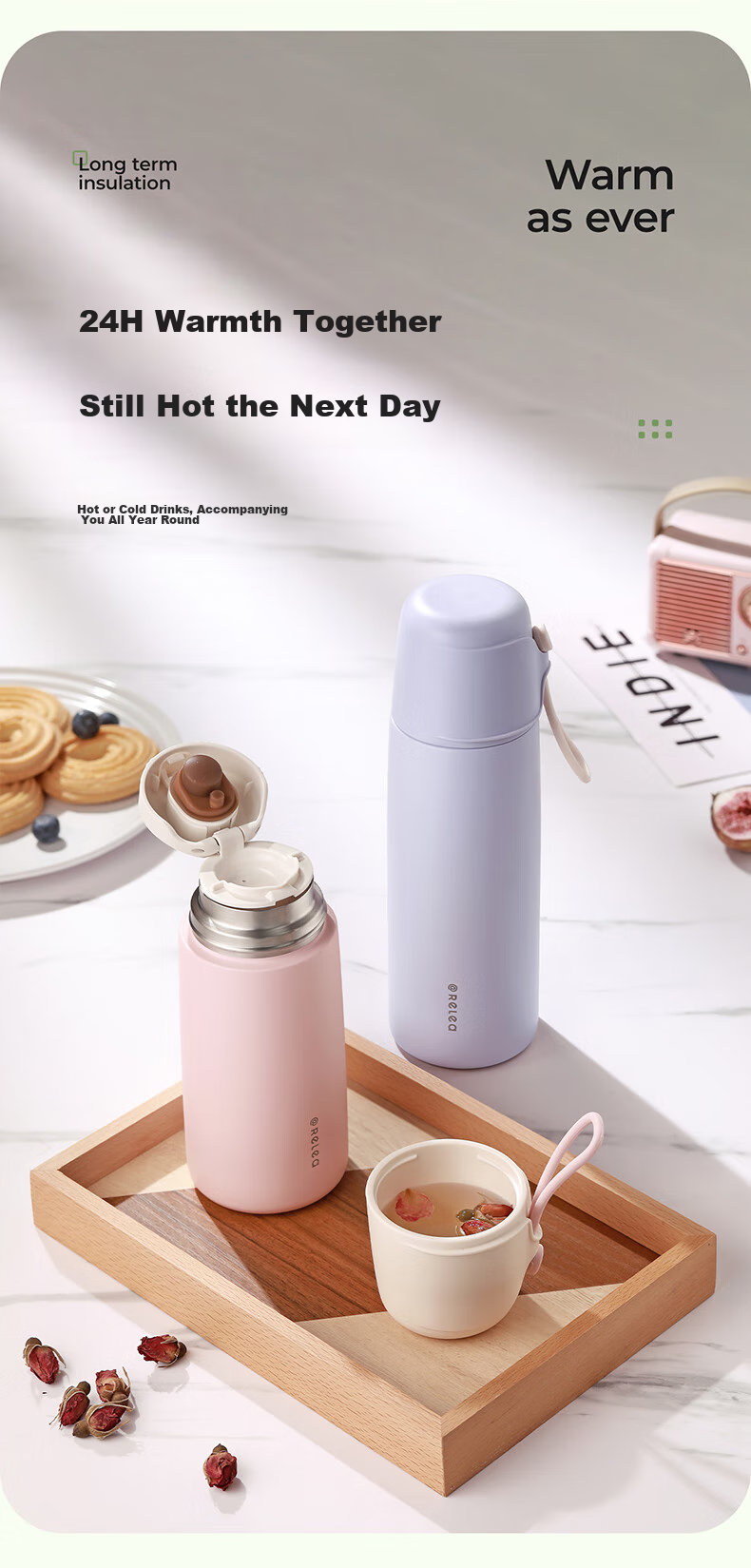 Термокружка RELEA Portable Insulated Water Bottle, 550 мл, стальная, с двойными стенками, для студентов, мужчин, женщин и детей, подарок на день рождения