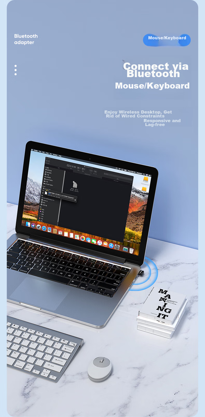 Bluetooth-адаптер BIAZE USB 5.3, приемник и передатчик Bluetooth, Plug and Play, для ноутбуков и настольных компьютеров, подключается к клавиатуре, мыши, внешним динамикам, беспроводным наушникам Bluetooth