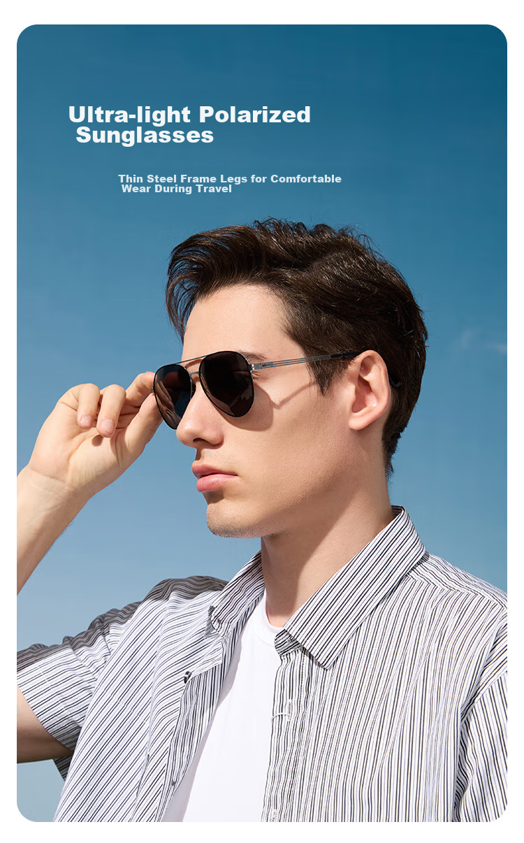Polarized Aviator Sunglasses HLA for Men, Classic Vintage Style, Gunmetal Frame, Black and Gray Lenses, UV Protection