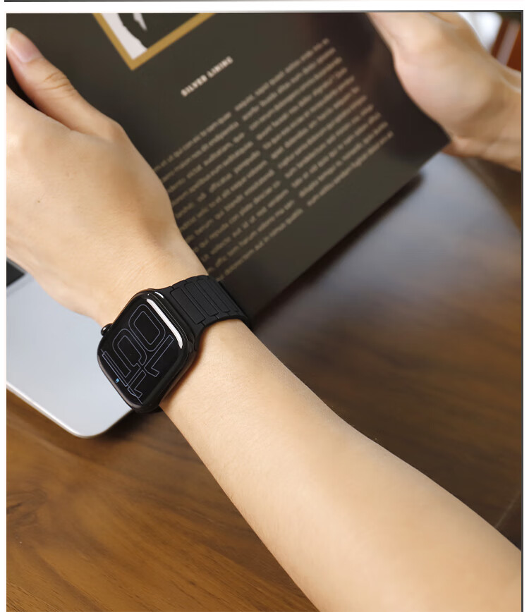 Ремешок MSSM для Apple Watch, силиконовый магнитный, черный, для S11/S10, S9/8/SE3/Ultra3