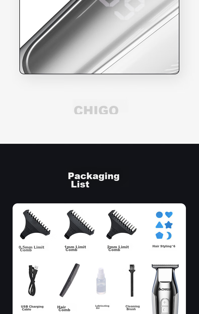Машинка для стрижки CHIGO F701, электробритва для гладкого бритья, профессиональный триммер для стрижки волос, мужская машинка для стрижки